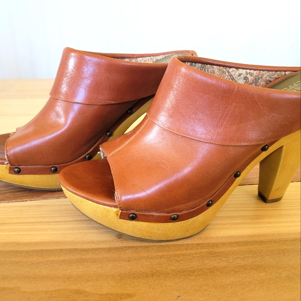 Like New Peep Toe Studded Clogs